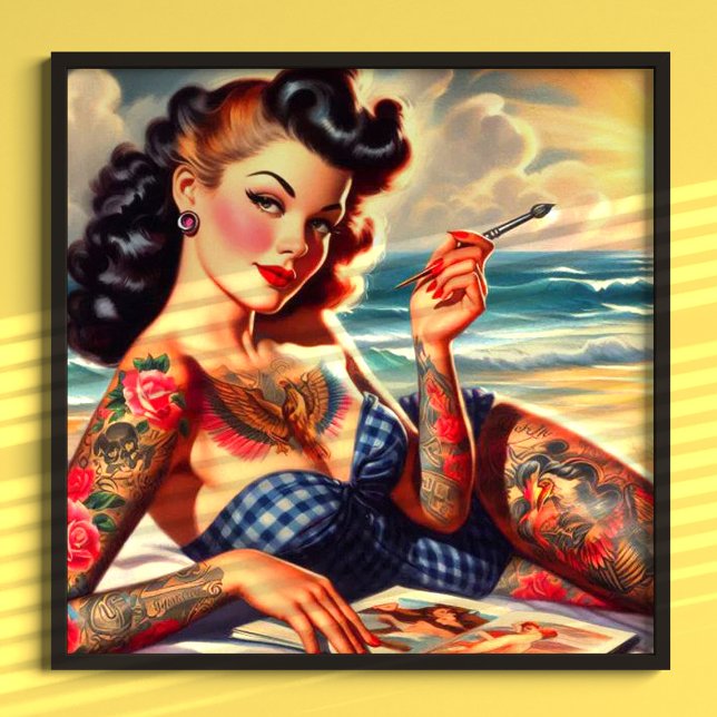 Vintages Button von Tattooed Beach Poster (Von Creator hochgeladen)