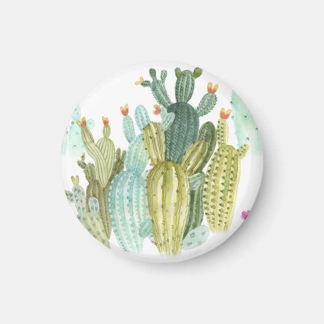 Vintages Cacti blühendes Wasserfarbmuster Magnet (Vorne)