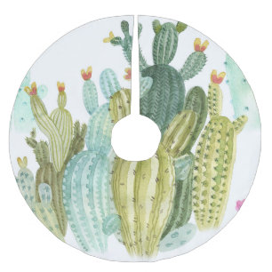 Vintages Cacti blühendes Wasserfarbmuster Polyester Weihnachtsbaumdecke