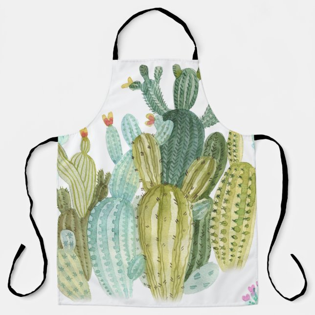 Vintages Cacti blühendes Wasserfarbmuster Schürze (Vorderseite)