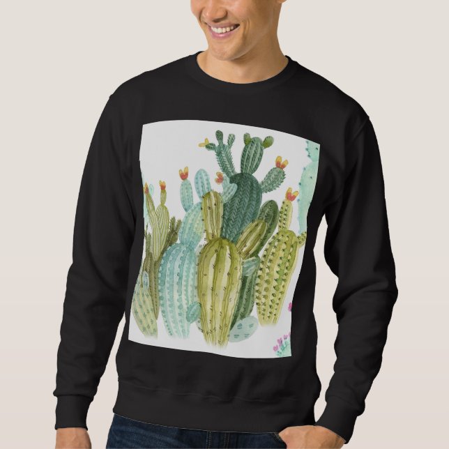 Vintages Cacti blühendes Wasserfarbmuster Sweatshirt (Vorderseite)