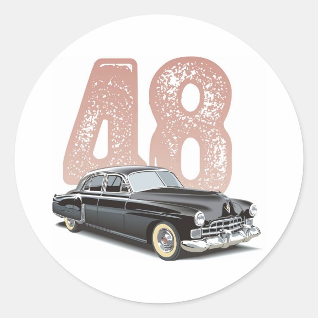 Vintages Cadillac Coupe 1948: Schwarzes Oldtimer Runder Aufkleber (Vorderseite)