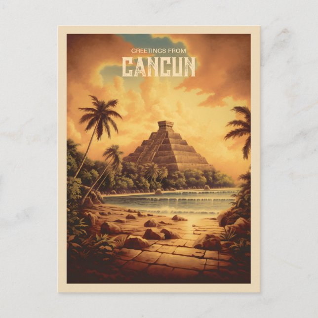 Vintages Cancun Mexiko Maya Ruins Beach Travel Postkarte (Vorderseite)