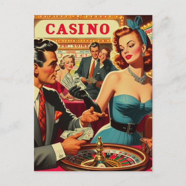 Vintages Casino Illustration Postkarte (Vorderseite)