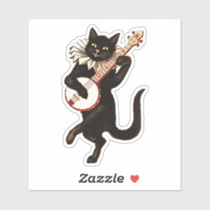 Vintages Cat Dancing und Banjo Aufkleber