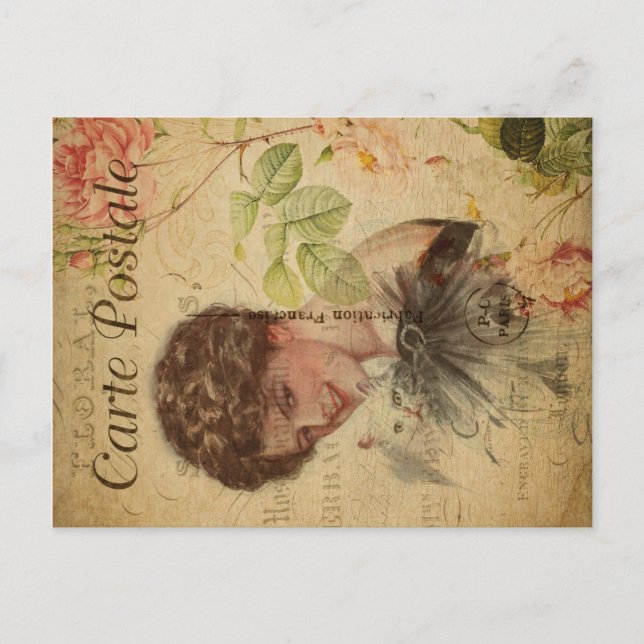 Vintages Cat Theme | Postale | Katze Lady Postkarte (Vorderseite)