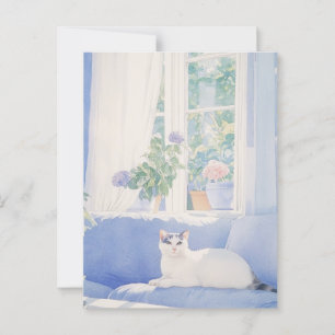 Vintages Cat Watercolor Malerei Postkarte