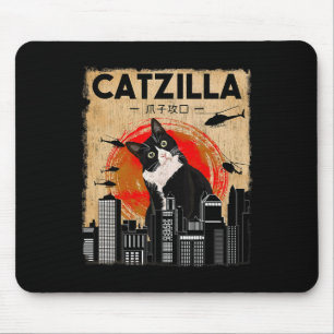 Vintages Catzilla T-Shirt - Funny Tuxedo Cat and K Mousepad