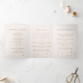 Vintages Celestial Star Moon Folded Wedding Progra Dreifach Gefaltete Einladung