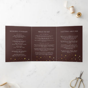 Vintages Celestial Star Moon Folded Wedding Progra Dreifach Gefaltete Einladung