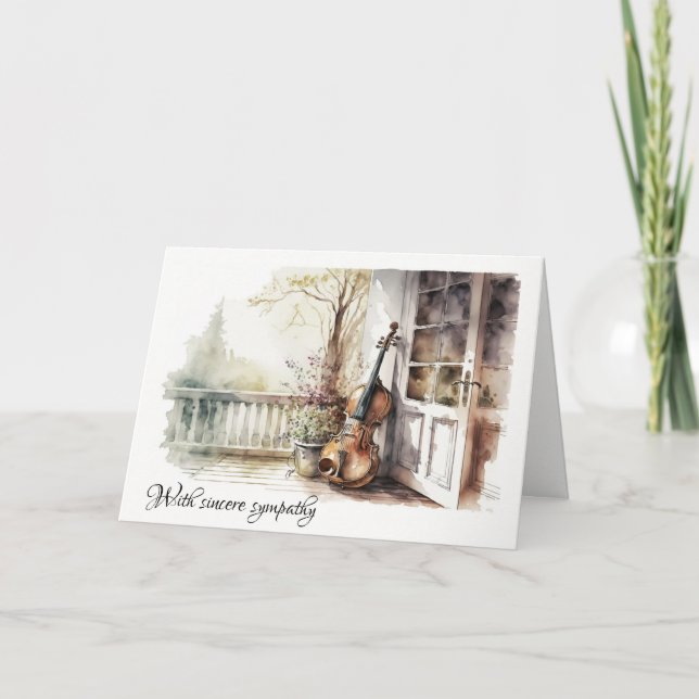 Vintages Cello mit Blume Beileid Karte (Vorderseite)