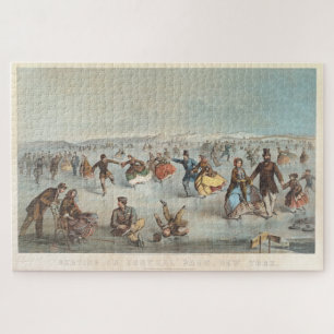 Vintages Central Park Ice Skaten-Gemälde (1861)