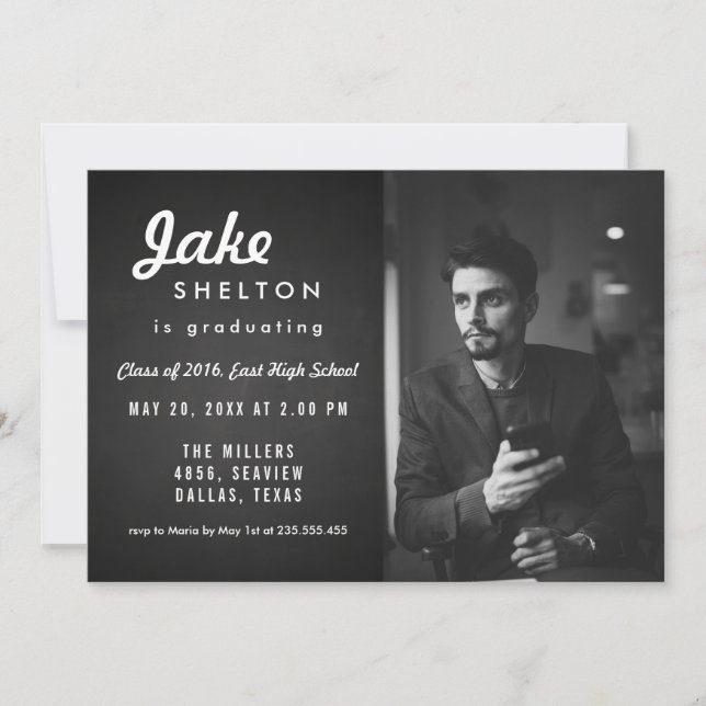 Vintages Chalkboard Abschluss Foto Einladung (Vorderseite)