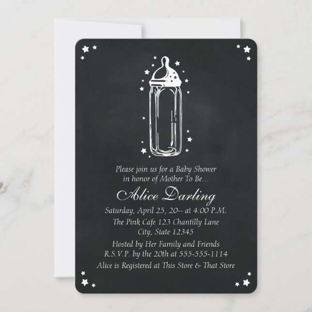 Vintages Chalkboard Baby Bottle Baby Dusche Einladung (Vorderseite)