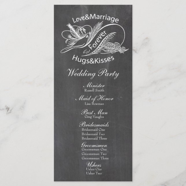 Vintages Chalkboard Dove Wedelprogramm Programm (Vorderseite)