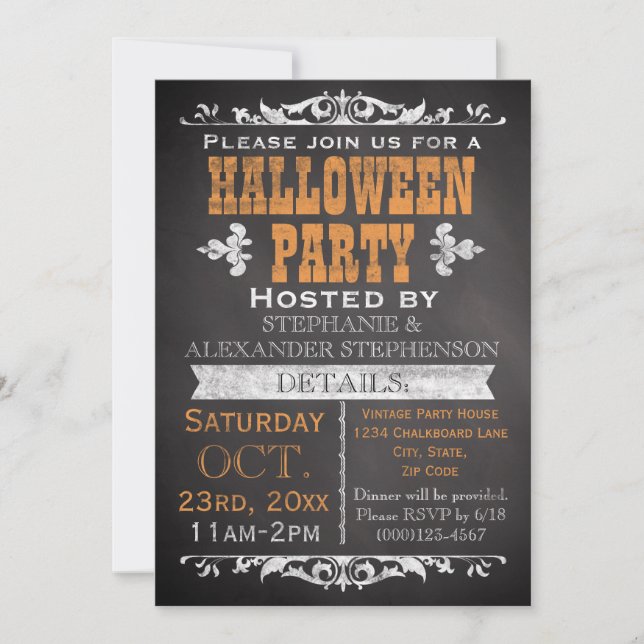 Vintages Chalkboard-Halloween-Party Einladung (Vorderseite)