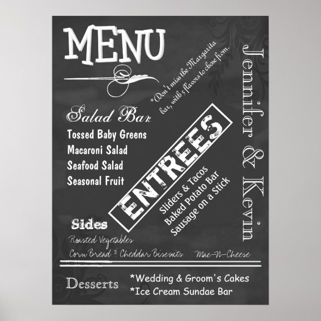 Vintages Chalkboard Look Wedelmenü Poster (Vorne)