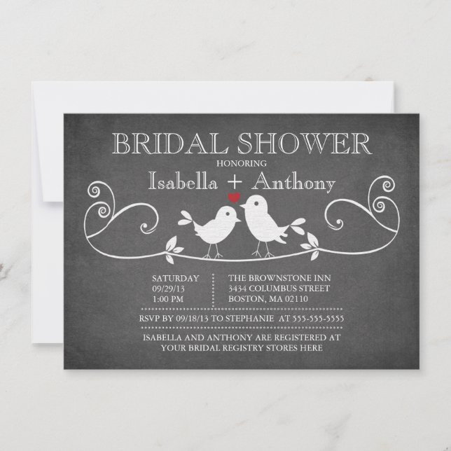 Vintages Chalkboard Love Birds Brautparty Einladung (Vorderseite)