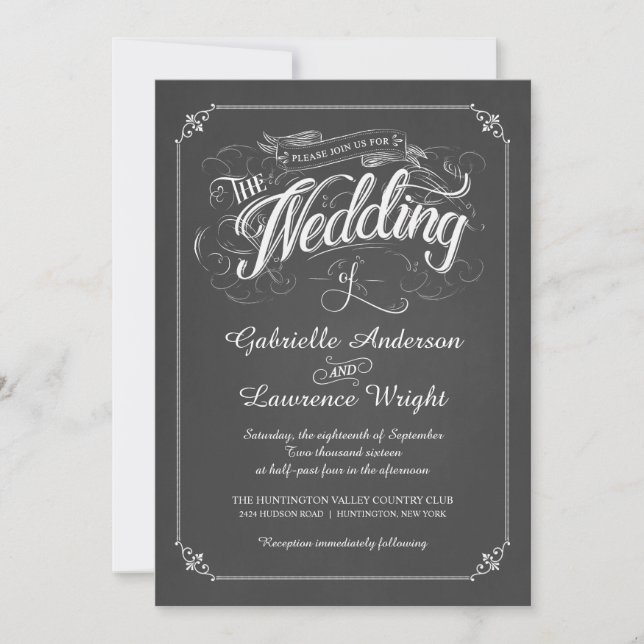 Vintages Chalkboard Poster Art Hochzeit Einladung (Vorderseite)