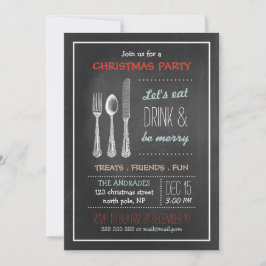 Vintages Chalkboard Weihnachts-Party Red Blue Whit Einladung