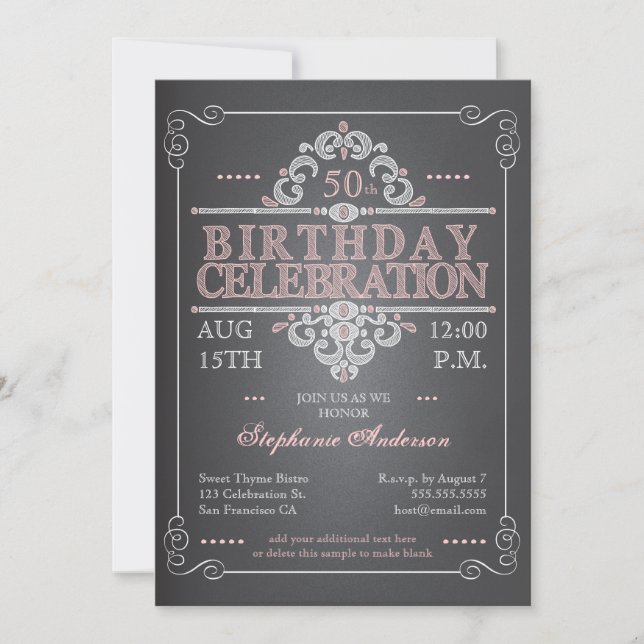 Vintages Chalkboard zum Geburtstag Einladung (Vorderseite)
