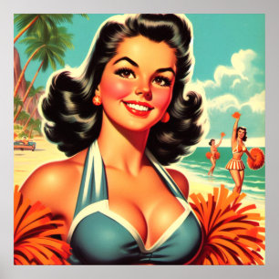 Vintages Cheerleader-Button Poster