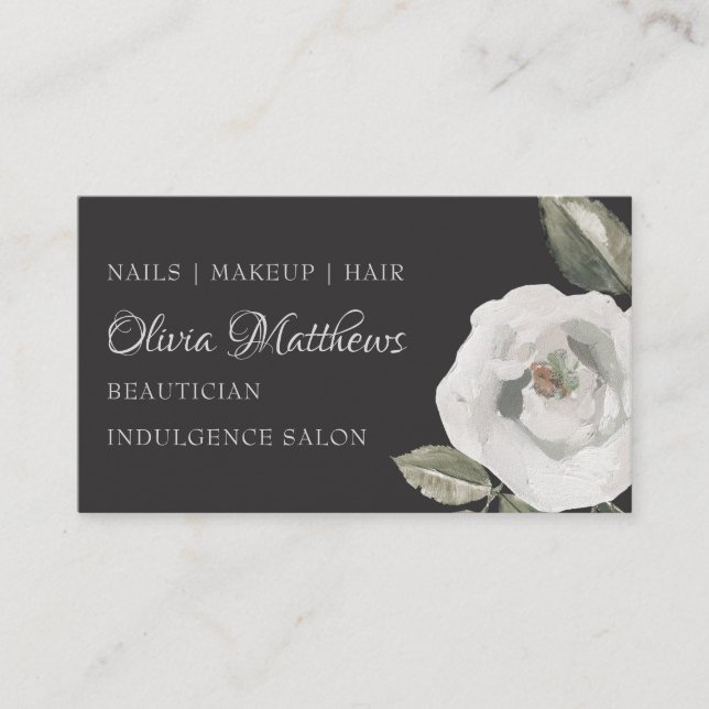 Vintages Cherish White Floral & Rose Grau Visitenkarte (Vorderseite)