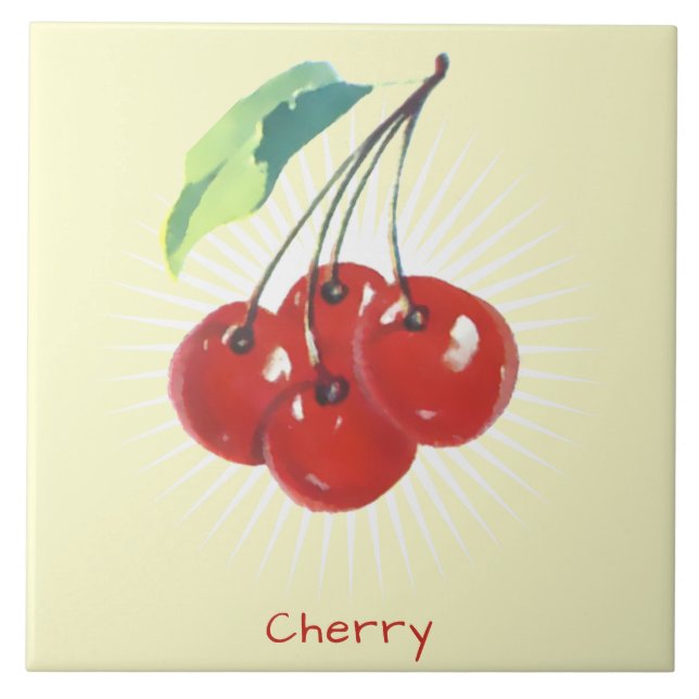 Vintages Cherry Frucht Keramik Tile Fliese (Vorderseite)