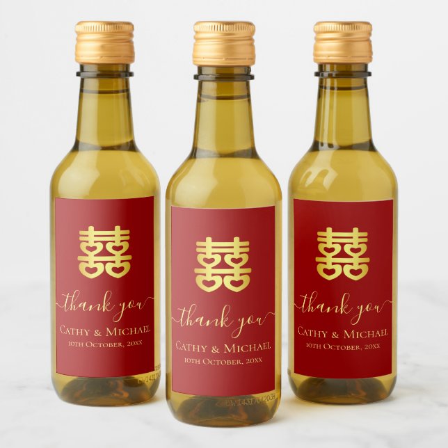 Vintages chinesisches Hochzeitsherz - doppeltes Gl Weinetikett (Flaschen)