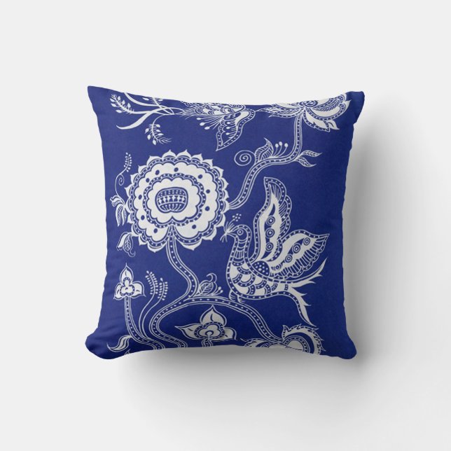 Vintages Chinesisches Indigo Batik Kissen (Vorderseite)