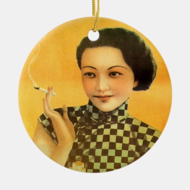 Vintages chinesisches Plakat Keramikornament (Vorne)