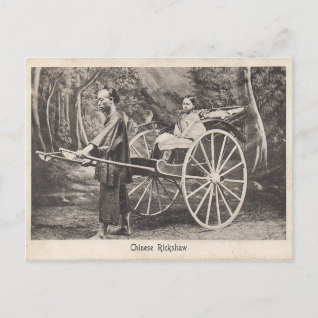 Vintages Chinesisches Rickshaw-Foto Postkarte 1905 (Vorderseite)