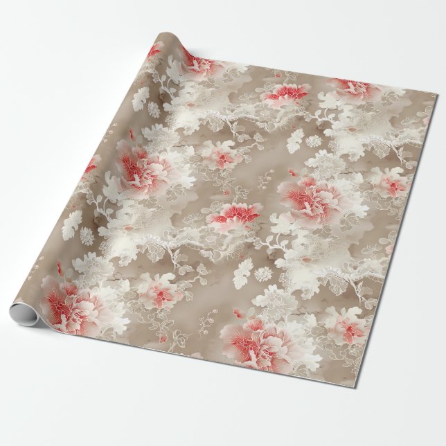 Vintages Chinoiserie, Asiatisch-Blütenweißpink Geschenkpapier (Ungerollt)