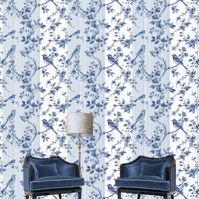 Vintages Chinoiserie Blauer Vogel Tapete (Von Creator hochgeladen)