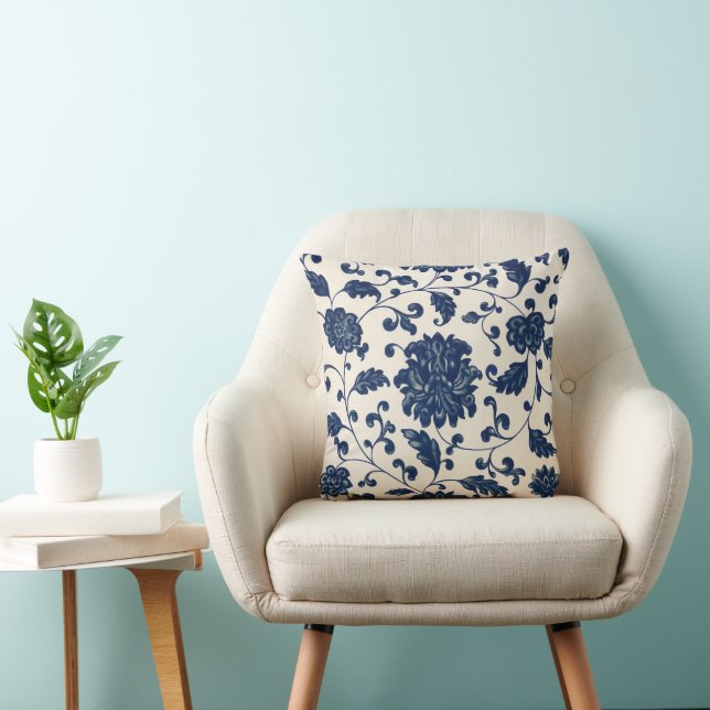 Vintages Chinoiserie Blaues Muster Kissen (Stuhl )