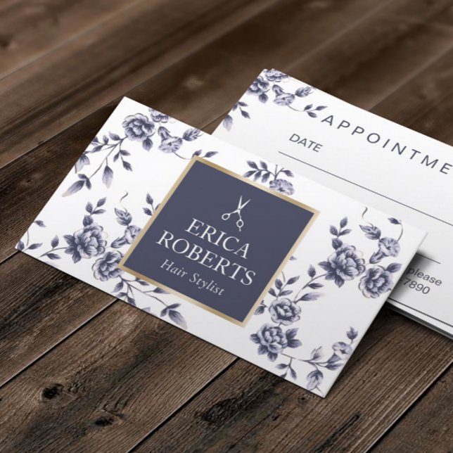 Vintages Chinoiserie Blue Flora Salon Terminkarte (Von Creator hochgeladen)