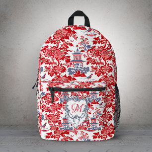 Vintages Chinoiserie Delft Französisch Rotes Blau  Bedruckter Rucksack
