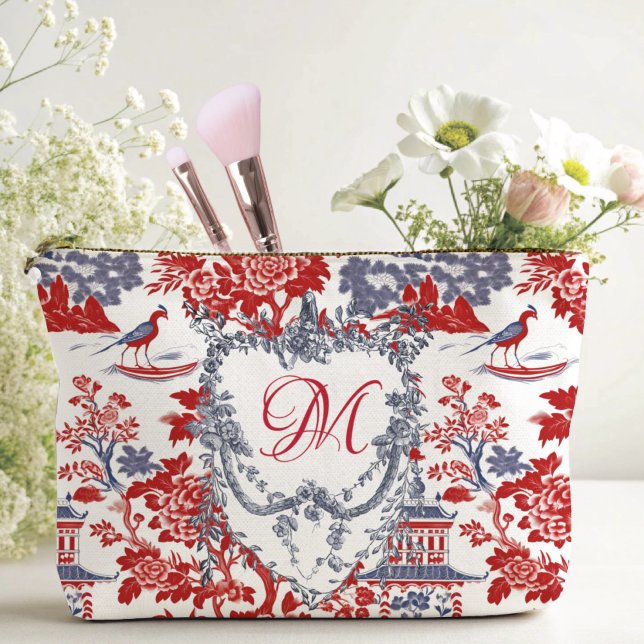 Vintages Chinoiserie Delft Französisch Rotes Blau  Zubehörtasche (Von Creator hochgeladen)