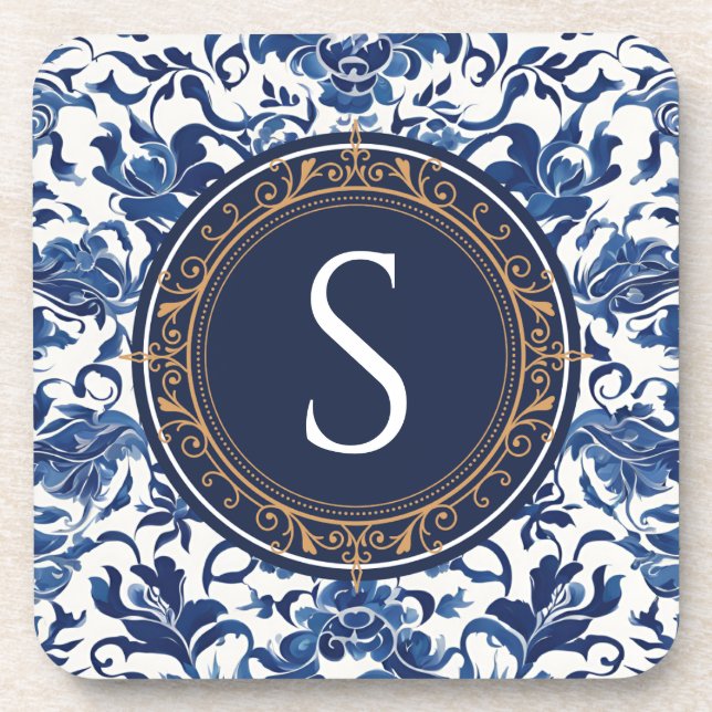 Vintages Chinoiserie Monogram Getränkeuntersetzer (Vorderseite)