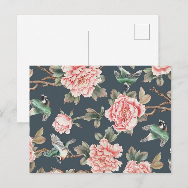 Vintages Chinoiserie Rosa Tissue Postkarte (Vorne/Hinten)
