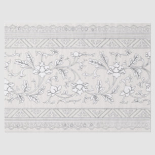 Vintages Chinoiserie Weißes Blumenmotiv Seidenpapier