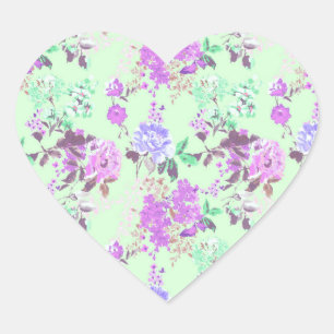 Vintages Chintz Floral Muster Minze Green Lila Herz-Aufkleber