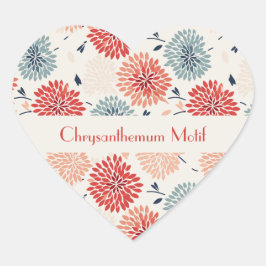 Vintages Chrysanthemum Motif Japenese Herz-Aufkleber