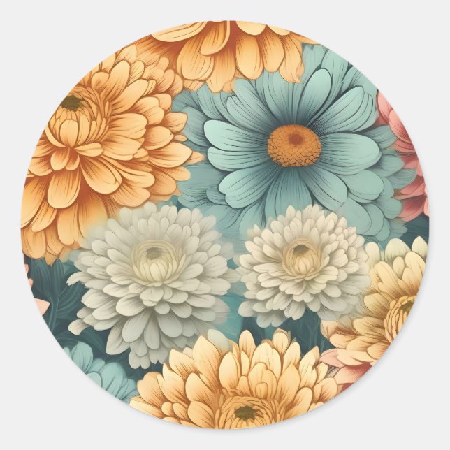 Vintages Chrysanthemum Runder Aufkleber (Vorderseite)