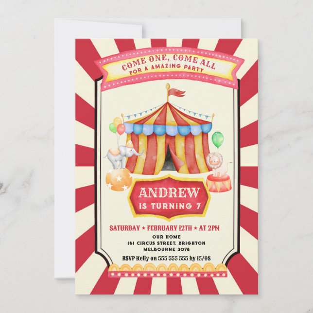 Vintages Circus-Party Einladung (Vorderseite)