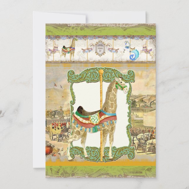 Vintages Circus Poster, Giraffe Babydusche Einladung (Vorderseite)