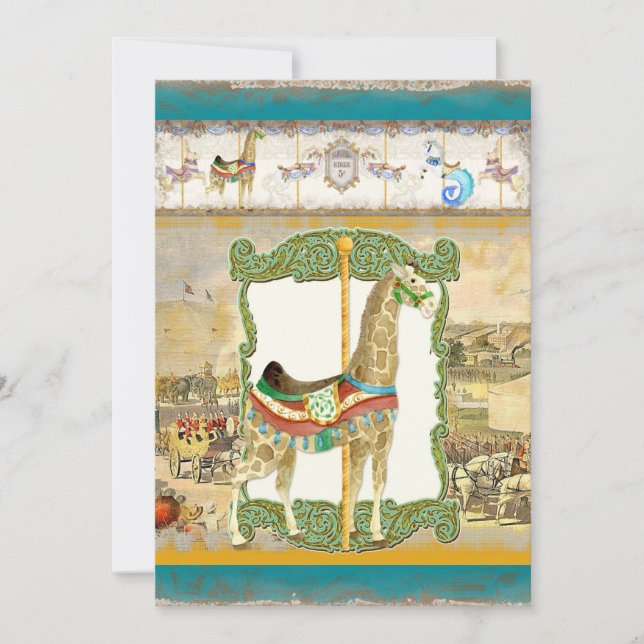 Vintages Circus Poster, Giraffe Babydusche Einladung (Vorderseite)