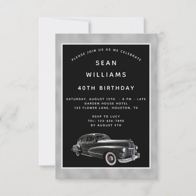 Vintages Classic Car 40. Geburtstag Party Einladung (Vorderseite)