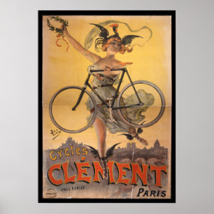 Vintages Clement Paris Bicycle Ad Art Poster Girl