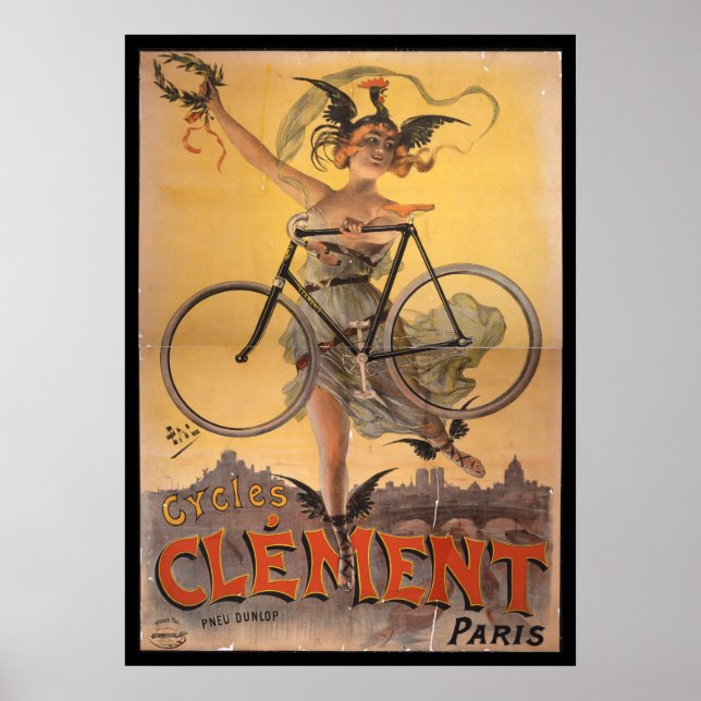 Vintages Clement Paris Bicycle Ad Art Poster Girl (Vorne)